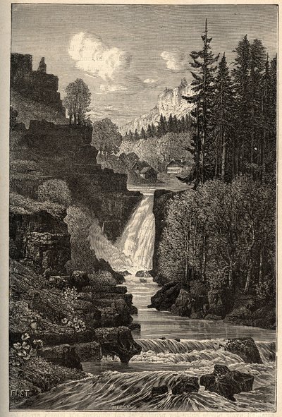 Saut du Doubs (chute cascade) Franche-Comté - gravure dans "PATRIE" - DESCRIPTION PICTURESQUE DE LA FRANCE EN 6 VOLUMES PAR LUCIEN HUARD - fin du 19ème siècle - French School