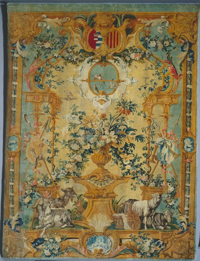Panneau de Savonnerie : Printemps avec armoiries, manufacture Savonnerie, France, avant 1717 - French School