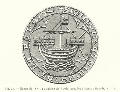 Sceau de la ville anglaise de Poole, avec les châteaux figurés, XIIIe s - French School