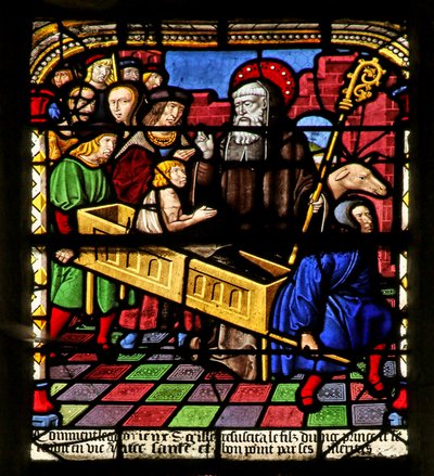 Scène de la vie de Saint Gilles : il ressuscite le fils de Clotaire - French School