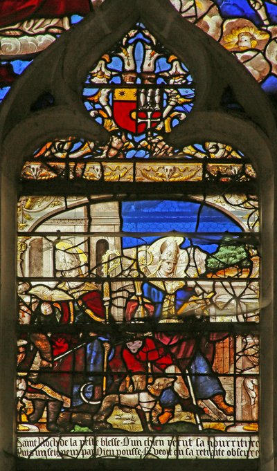 Scène de la vie de Saint Roch : au-dessus sont les armes de la famille Le Tartier - French School
