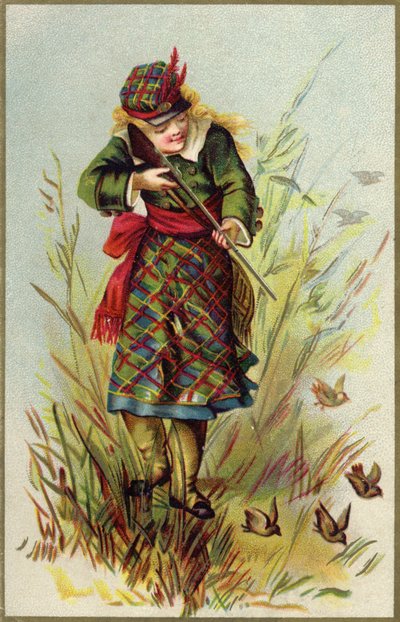 Fille écossaise tirant sur des oiseaux - French School