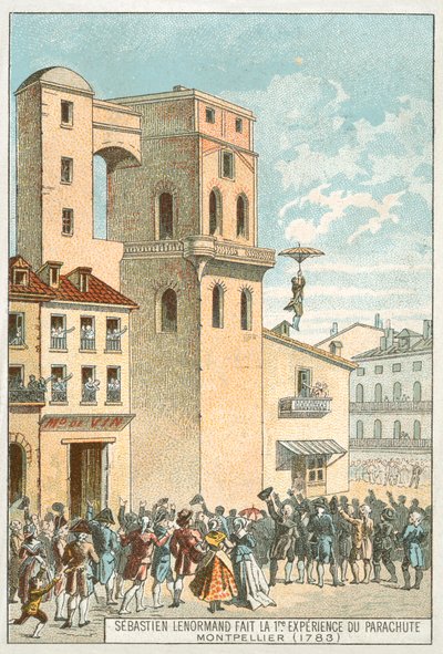 Sébastien Lenormand effectuant la première descente en parachute, Montpellier - French School