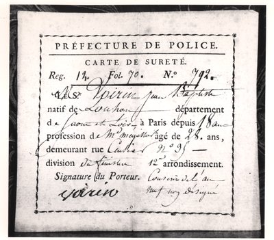 Carte de sécurité, 1808 - French School