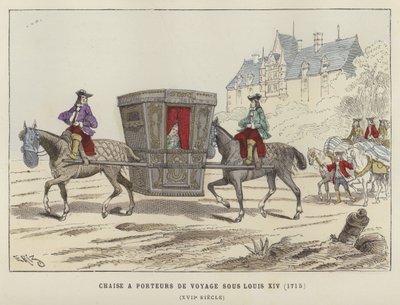 Chaise à porteurs tirée par des chevaux, règne de Louis XIV de France, 1715 - French School