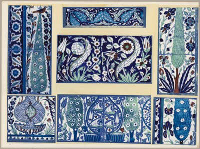 Sept motifs faience, revetement, Damas, XVIe et XVIIe siecles (colour litho) - French School