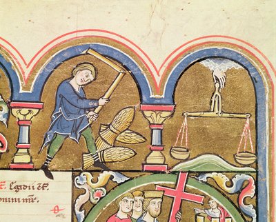 Septembre : Battage du grain, du Psautier de Sainte Élisabeth - French School