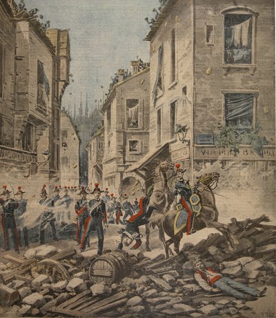 Graves troubles en Italie : émeutes à Milan, illustration du Petit Journal : Supplément illustré, 22 mai 1898 - French School