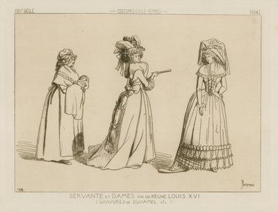 Serviteur et dames, fin du règne de Louis XVI - French School