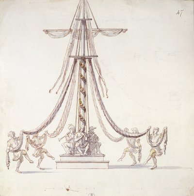 Décor de scène pour un ballet avec des marins dansant autour d