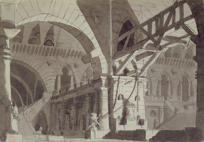 Décor de scène dans le style des dessins de prison de Piranesi, c.1800 - French School