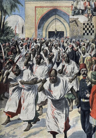 Musulmans chiites en pèlerinage à Karbala (Irak), au tombeau de Husayn - « Le Petit Journal », avril 1909 (gravure) - French School