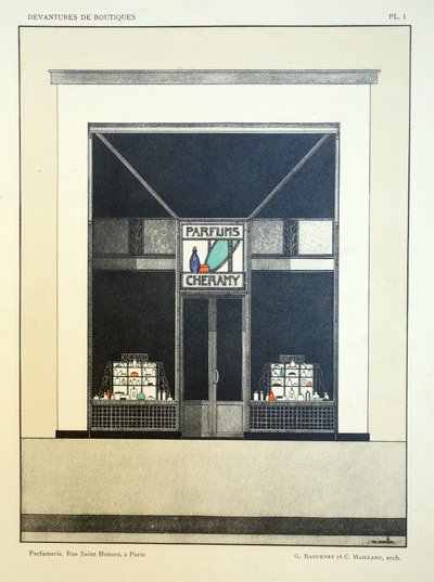 Devanture de boutique, Planche 1, illustration de Devantures de Boutiques par Louis-Pierre Sezille, Paris, 1927 - French School