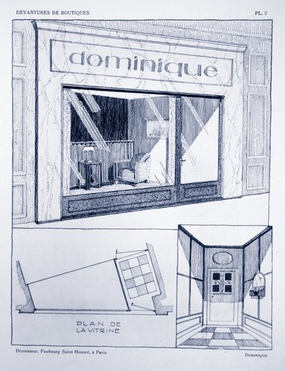 Devanture de boutique, Planche 2, illustration de Devantures de Boutiques par Louis-Pierre Sezille, Paris, 1927 - French School