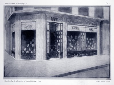 Devanture de boutique, Planche 4, illustration de Devantures de Boutiques par Louis-Pierre Sezille, Paris, 1927 - French School