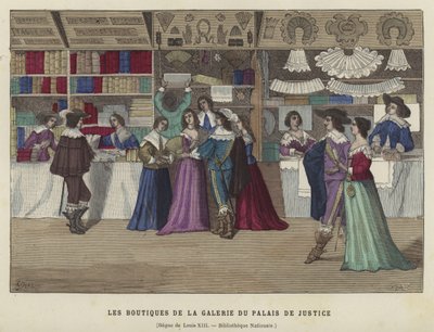 Boutiques dans la Galerie du Palais de Justice, Paris, règne de Louis XIII, 17ème siècle - French School