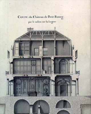 Section transversale à travers le centre du Château de Petit-Bourg, montrant le salon - French School
