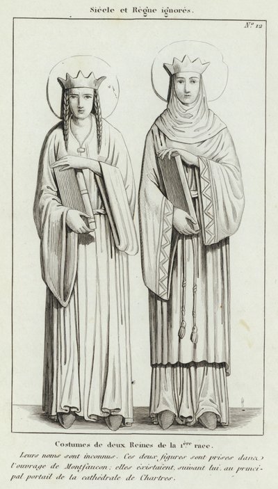 Siècle et Règne ignorés, Costumes de deux Reines de la Ière race - French School