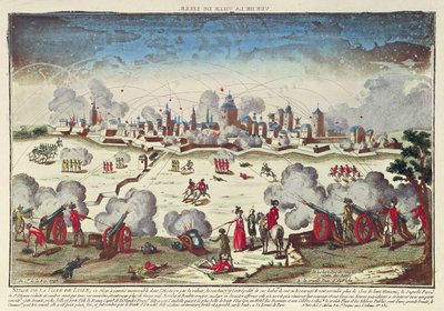 Siège et bombardement de Lille par Albert de Saxe-Teschen, septembre-octobre 1792 (gravure en couleur) - French School