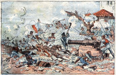 Siège et prise de Saragosse en Espagne en février 1809 par les troupes napoléoniennes. Gravure du XIXe siècle. - French School