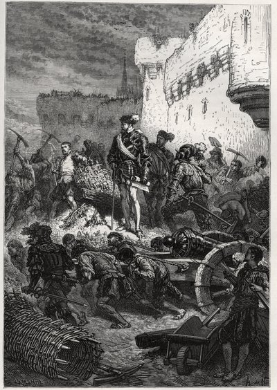 Siège de Metz (1552) - François de Guise et les travaux sur les remparts de Metz - gravure de "L