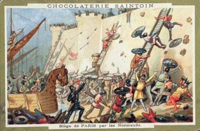 Siège de Paris par les Normands au IXe siècle, publicité pour la Chocolaterie Saintoin, vers 1900 - French School