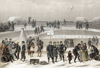 Siège de Paris en 1870 pendant la guerre de 1870-1871. Les soldats préparent la défense de la ville : on peut voir un soldat dans le bunker - French School