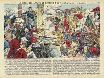 Siège des légations européennes à Pékin, rébellion des Boxers, Chine, 20 juin - 15 août 1900 (lithographie couleur) - French School