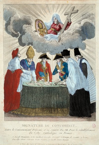 Signature du Concordat de 1801 le 15/07/1801 : il est signé entre le gouvernement français (ici représenté par Joseph Bonaparte) et le Saint-Siège (représenté par le cardinal Consalvi pour le pape Pie VII). 1801 Paris, Musée Carnavalet - French School