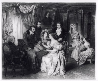 Signature du contrat de mariage chez le notaire, vers 1840 - French School