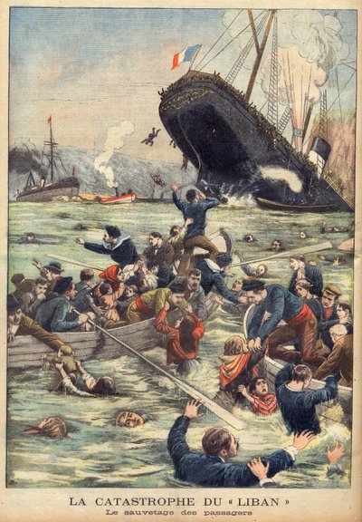 Naufrage du paquebot Liban au large de Marseille, passagers secourus dans "Le Petit Journal" du 21/06/1903 (gravure) - French School