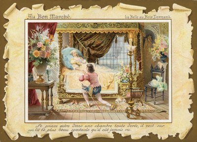 La Belle au bois dormant, endormie dans le lit - French School