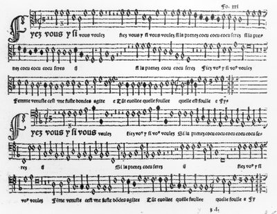 Feuille de chanson extraite des Chansons Musicales publiées par Pierre Attaignant (d.1552) 1535-36 - French School