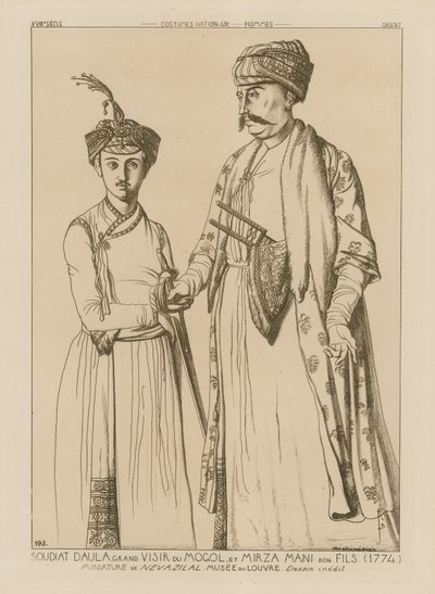 Soudiat Daula, Grand Vizir des Mongols et son fils, Mirza Mani (1774) - French School