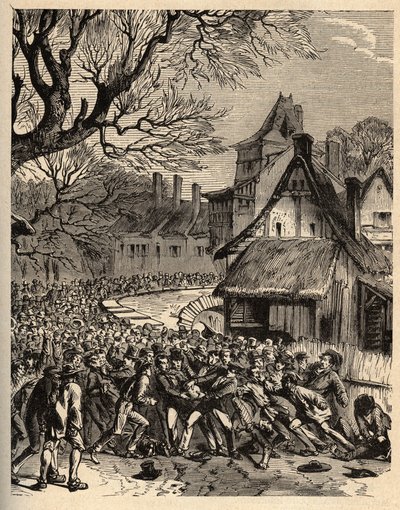 Jeu de la soule (ancêtre du football) - (France) - Le jeu de la soule en Basse-Normandie (Ancêtre présumé du football et du rugby) - gravure dans « PATRIE DE LA FRANCE EN 6 VOLUMES » par Lucien Huard - fin XIXe siècle - French School
