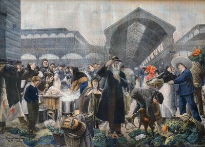 Stand de soupe au marché des Halles le matin, illustration du 