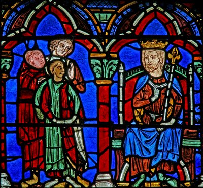 Vitrail de Saint Chéron : le fils de Clotaire conduit au tombeau - French School
