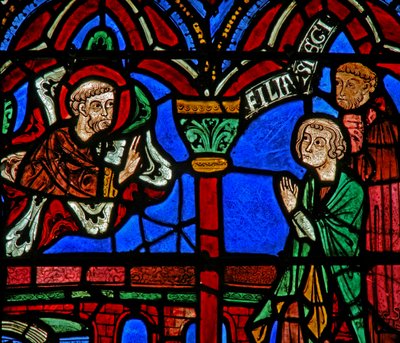 Vitrail de Saint Chéron : apparaît à son tombeau - French School