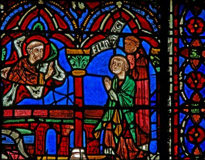 Vitrail de Saint Chéron : apparaît à son tombeau - French School