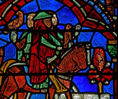 Vitrail de Saint Chéron : cheval et chien - French School