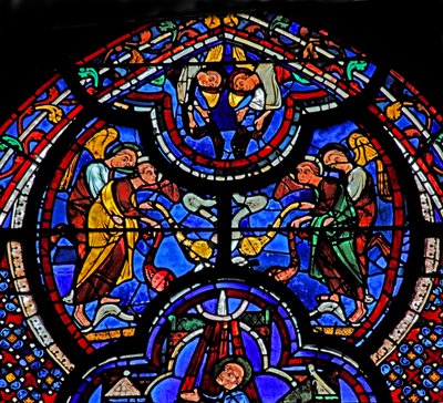 Fenêtre de Saint Jean : anges attendant la mort et la résurrection de Saint Jean - French School