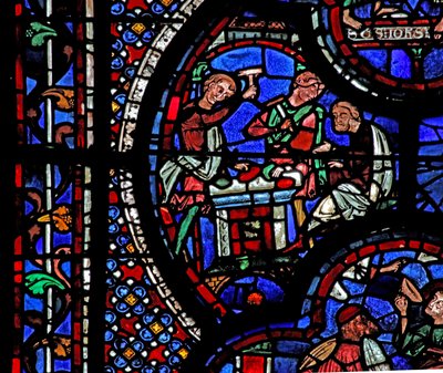 Fenêtre de Saint Jean : deux hommes brisent des gemmes - French School