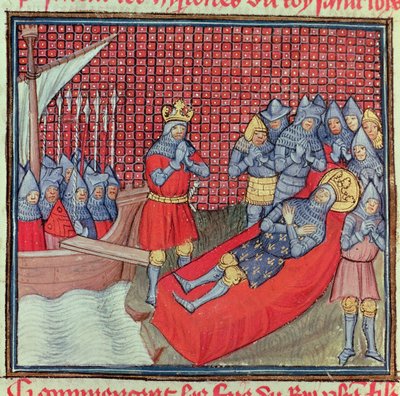 Saint Louis meurt de la peste le 25 août 1270 pendant la croisade contre Tunis, du manuscrit 