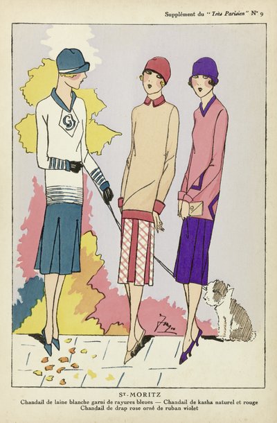 St Moritz, extrait de Tres Parisien, publié en 1925 (impression sur pochoir) - French School