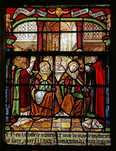 Saint Ouen et Saint Éloi en trône - French School