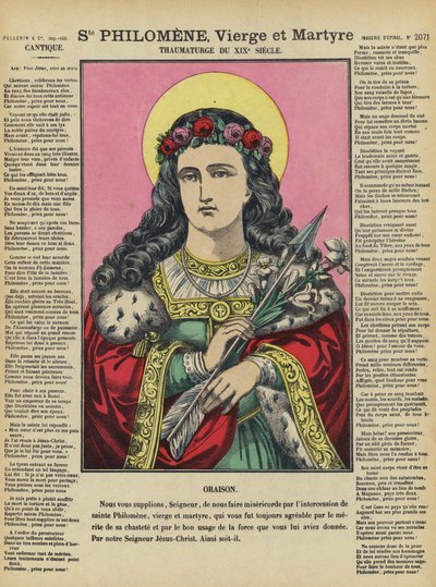 Sainte Philomène, vierge et martyre (lithographie couleur) - French School