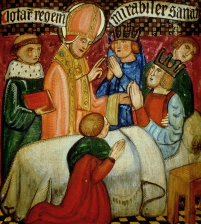 Saint Sulpice accomplit un miracle en guérissant le roi Clotaire (d.629) - French School