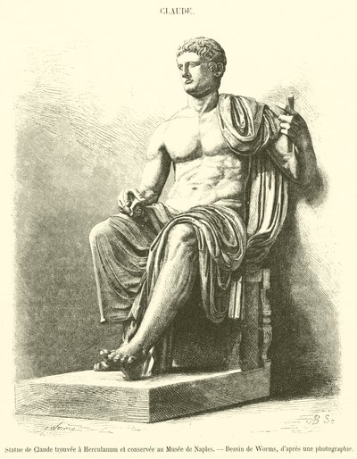 Statue de Claude trouvée à Herculanum et conservée au Musée de Naples - French School