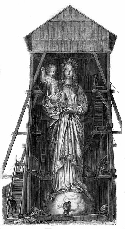 Statue de Notre-Dame de France au Puy-en-Velay (Haute-Loire) : modèle de la statue à fondre à partir du fer des canons pris à Sébastopol. La statue a été achevée en 1860 et mesurait 16m de haut. D