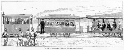 Tramway à vapeur de Vercelli (Piémont) - dans "Les nouvelles conquêtes de la science" par Louis Figuier - French School